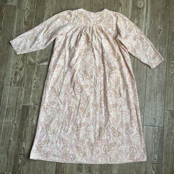Vintage Kathryn Nightgown M‎ Pink Paisley Cotton Flannel Granny Cottage Core - Picture 6 of 7